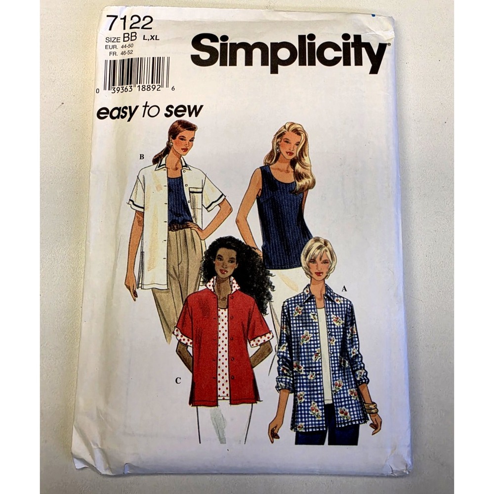 Simplicity Pattern #7122 Size BB (L, XL) Misses Shirt and Top